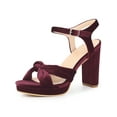 thumbnail image 1 of BLISSFUL STEP Knot Platform Slingback Faux Velvet Block Heel Sandals for Women, 1 of 5