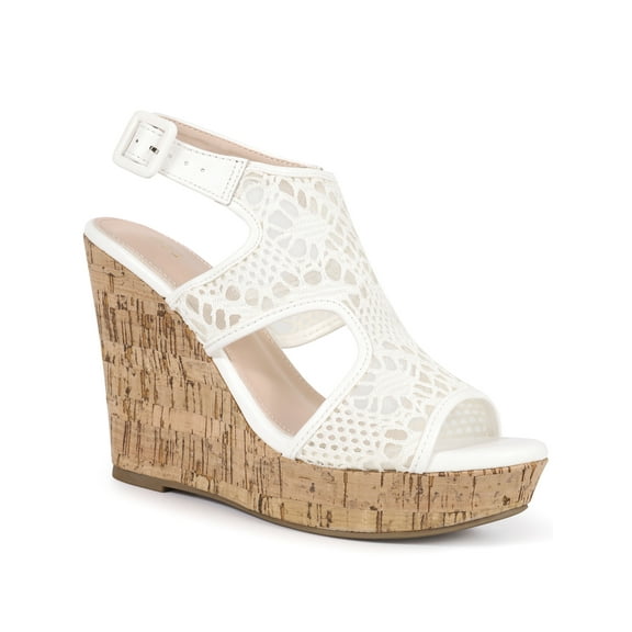 BLISSFUL STEP Lace Ankle Strap Platform Wedges Heel Sandals for Women White 7