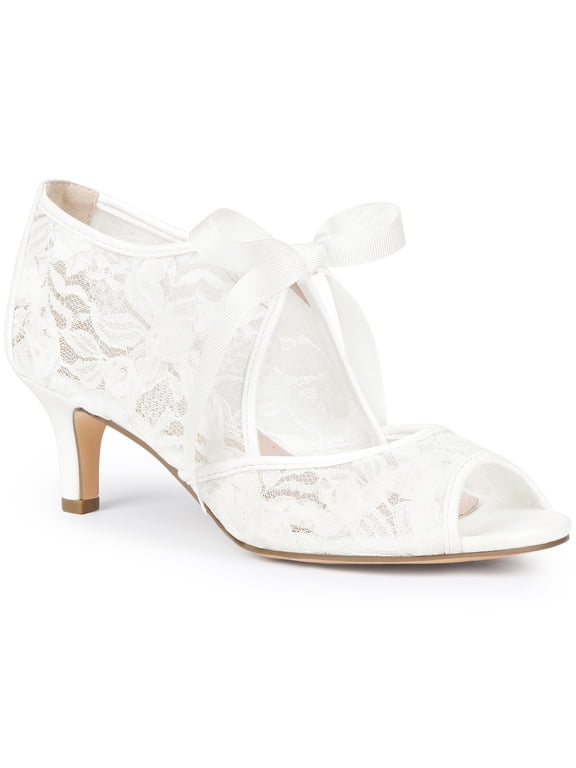 Lace Mesh Heels Peep Toe Stiletto Heel Sandals for Women White(Size 10)