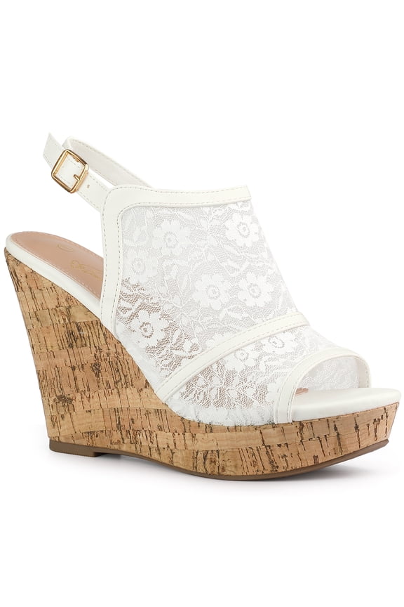 Easter Outfit Women's Shoes Lace Platform Wedge Slingback Open Toe Buckle Sandals White 9