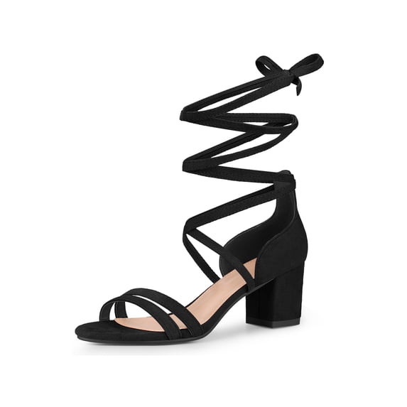 BLISSFUL STEP Lace Up Contrasting Colors Open Toe Block Heel Sandals for Women