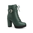 thumbnail image 1 of BLISSFUL STEP Women's Ankle Boots Chunky Heel Lace Up Buckle Platform Side Zipper Round Toe Boots Dark Green 7, 1 of 6