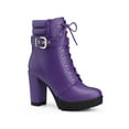 thumbnail image 1 of BLISSFUL STEP Women's Ankle Boots Chunky Heel Lace Up Buckle Platform Side Zipper Round Toe Boots Purple 8, 1 of 7