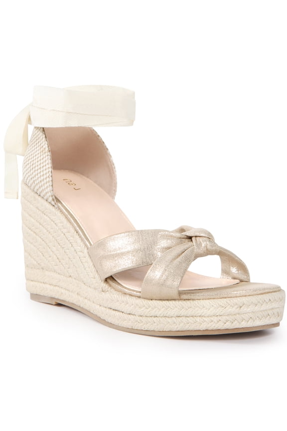 Lace Up Platform Espadrilles Wedges Heel Sandals for Women Gold 9