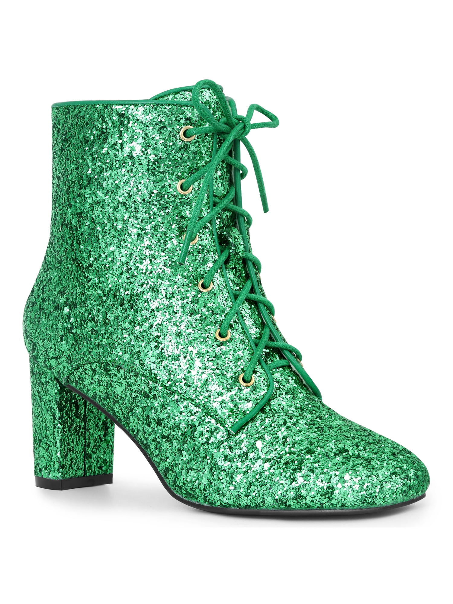 BLISSFUL STEP Women's Ankle Boots Chunky Heel Lace Up Side Zip