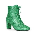 thumbnail image 1 of BLISSFUL STEP Women's Ankle Boots Chunky Heel Lace Up Side Zip Square Toe Party Boots Green 5.5, 1 of 7