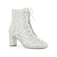 thumbnail image 1 of BLISSFUL STEP Women's Ankle Boots Chunky Heel Lace Up Side Zip Square Toe Party Boots Silver 7, 1 of 7