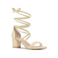 thumbnail image 1 of BLISSFUL STEP Lace Up Strappy Block Mid Heels Sandals for Women Beige (Size 8.5), 1 of 7