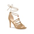 thumbnail image 1 of BLISSFUL STEP Lace Up Strappy Pearls Stiletto Heel Sandals for Women Light Brown (Size 7.5), 1 of 7