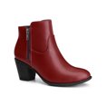 thumbnail image 1 of BLISSFUL STEP Women's Ankle Boots Chunky Heel Round Toe Zipper Faux Leather Boots Burgundy 7, 1 of 6