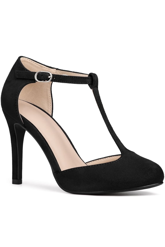 Women's Mary Jane Stiletto Heel T-Strap Dress Pumps Black 5.5