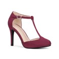 thumbnail image 1 of BLISSFUL STEP Women's Mary Jane Stiletto Heel T-Strap Dress Pumps Burgundy 10, 1 of 7