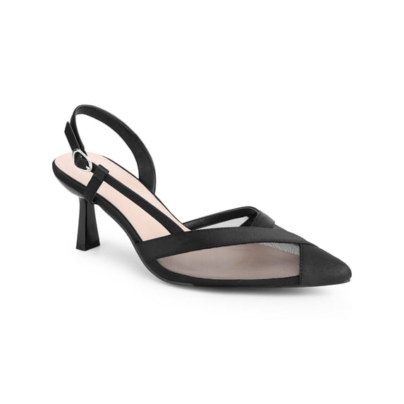 BLISSFUL STEP Mesh Stiletto Heels Sandals Pointed Toe Pumps for Women Black (Size 5.5)