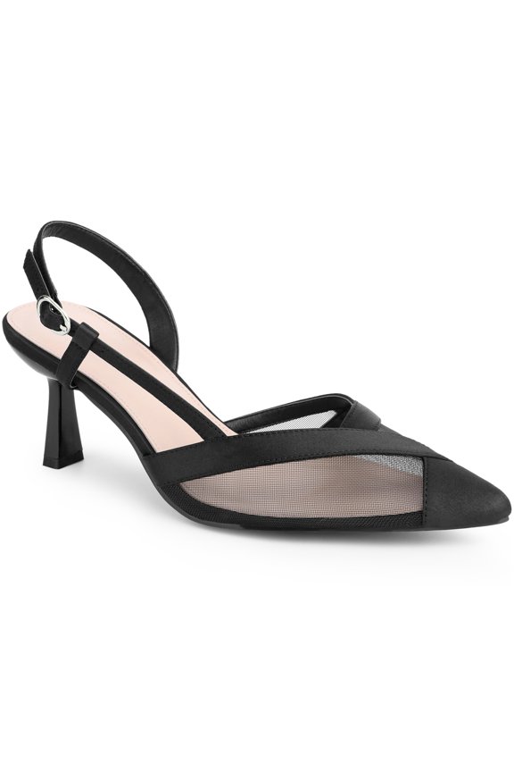 Mesh Stiletto Heels Sandals Pointed Toe Pumps for Women Black (Size 6.5)