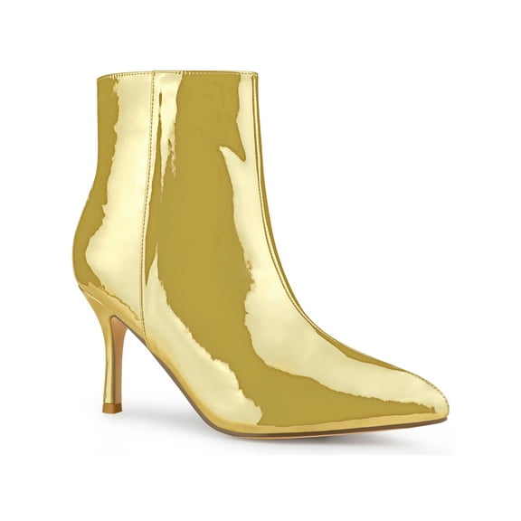 BLISSFUL STEP Mirror Leather Stiletto Heels Ankle Boots for Women Gold 6