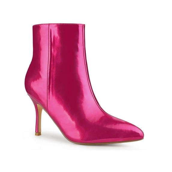 BLISSFUL STEP Mirror Leather Stiletto Heels Ankle Boots for Women Hot Pink 10