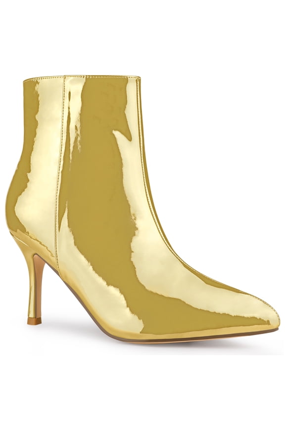 Mirror Leather Stiletto Heels Ankle Boots for Women Gold 10