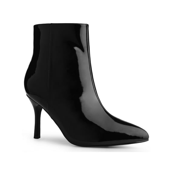 BLISSFUL STEP Mirror Leather Stiletto Heels Ankle Boots for Women Black 7