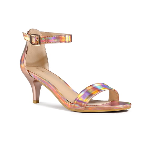 BLISSFUL STEP Open Toe Ankle Strap Kitten Heel Sandals for Women Rose Gold 8.5