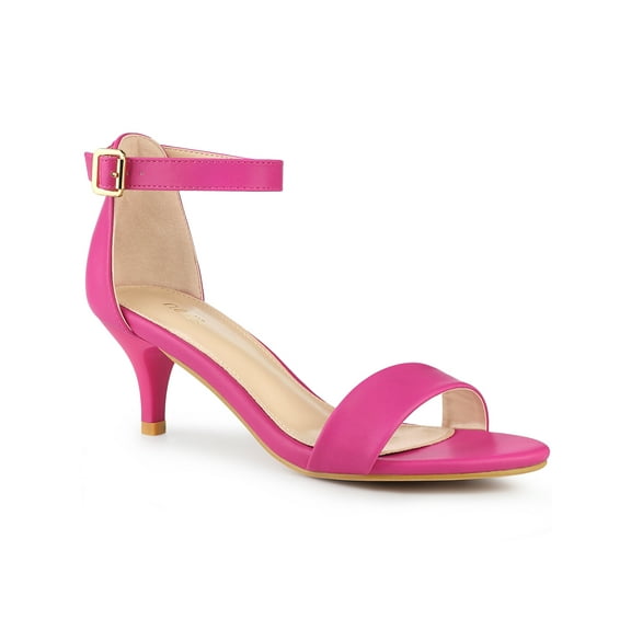 BLISSFUL STEP Open Toe Ankle Strap Kitten Heel Sandals for Women Hot Pink 9