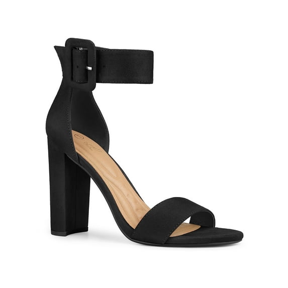 BLISSFUL STEP Open Toe Ankle Straps Block Heel Sandals for Women Black 7