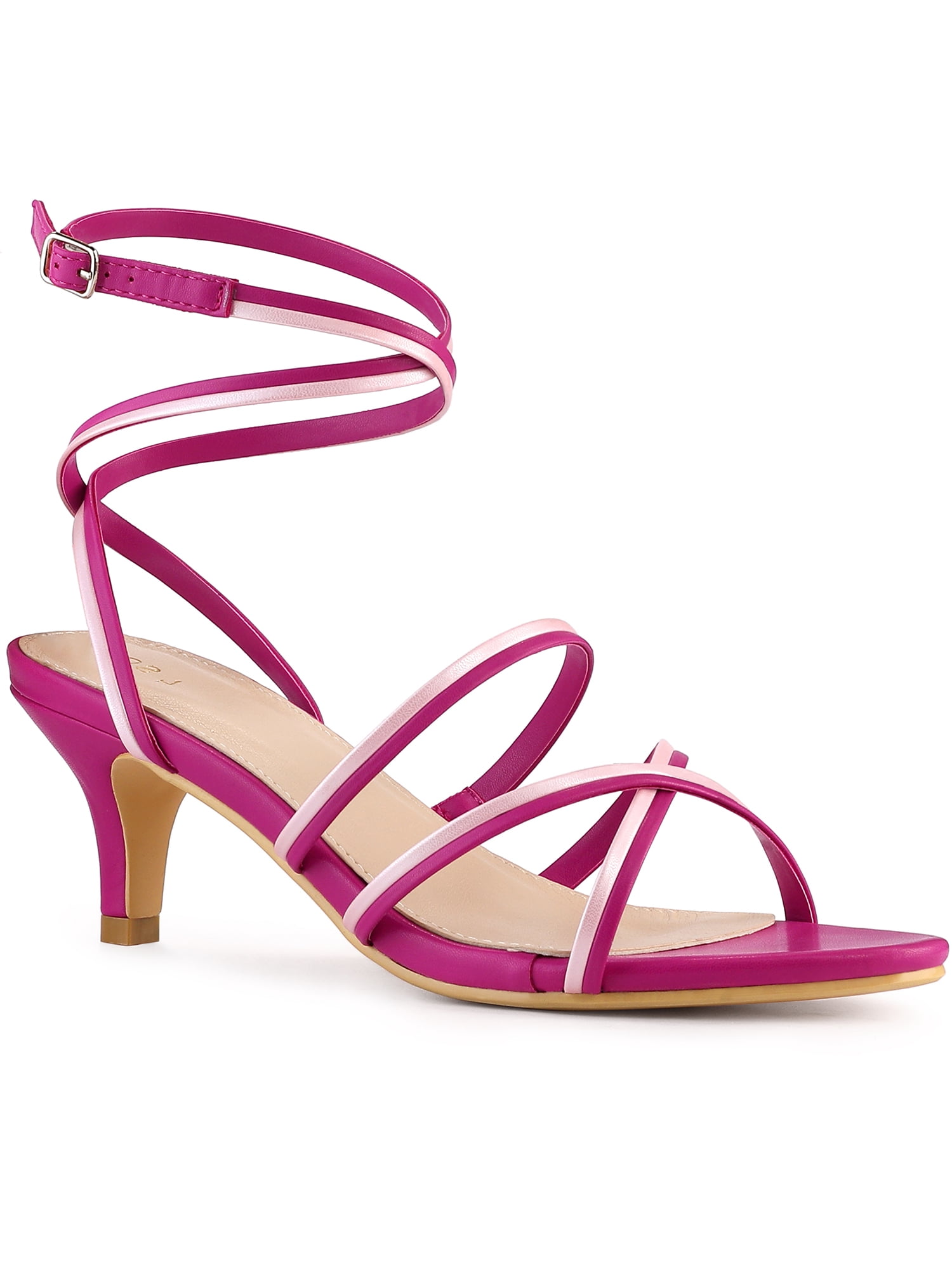 BLISSFUL STEP Open Toe Contrasting Color Kitten Heels Sandals for Women ...