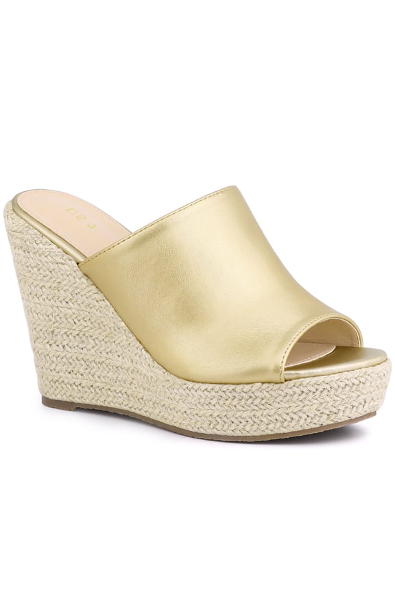 Open Toe Espadrille Wedge Heel Platform Slide Sandal for Women Gold 9