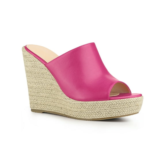 BLISSFUL STEP Open Toe Espadrille Wedge Heel Platform Slide Sandal for Women Hot Pink 10