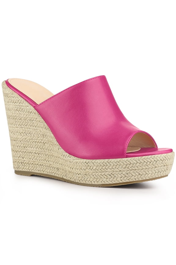 Open Toe Espadrille Wedge Heel Platform Slide Sandal for Women Hot Pink 7.5