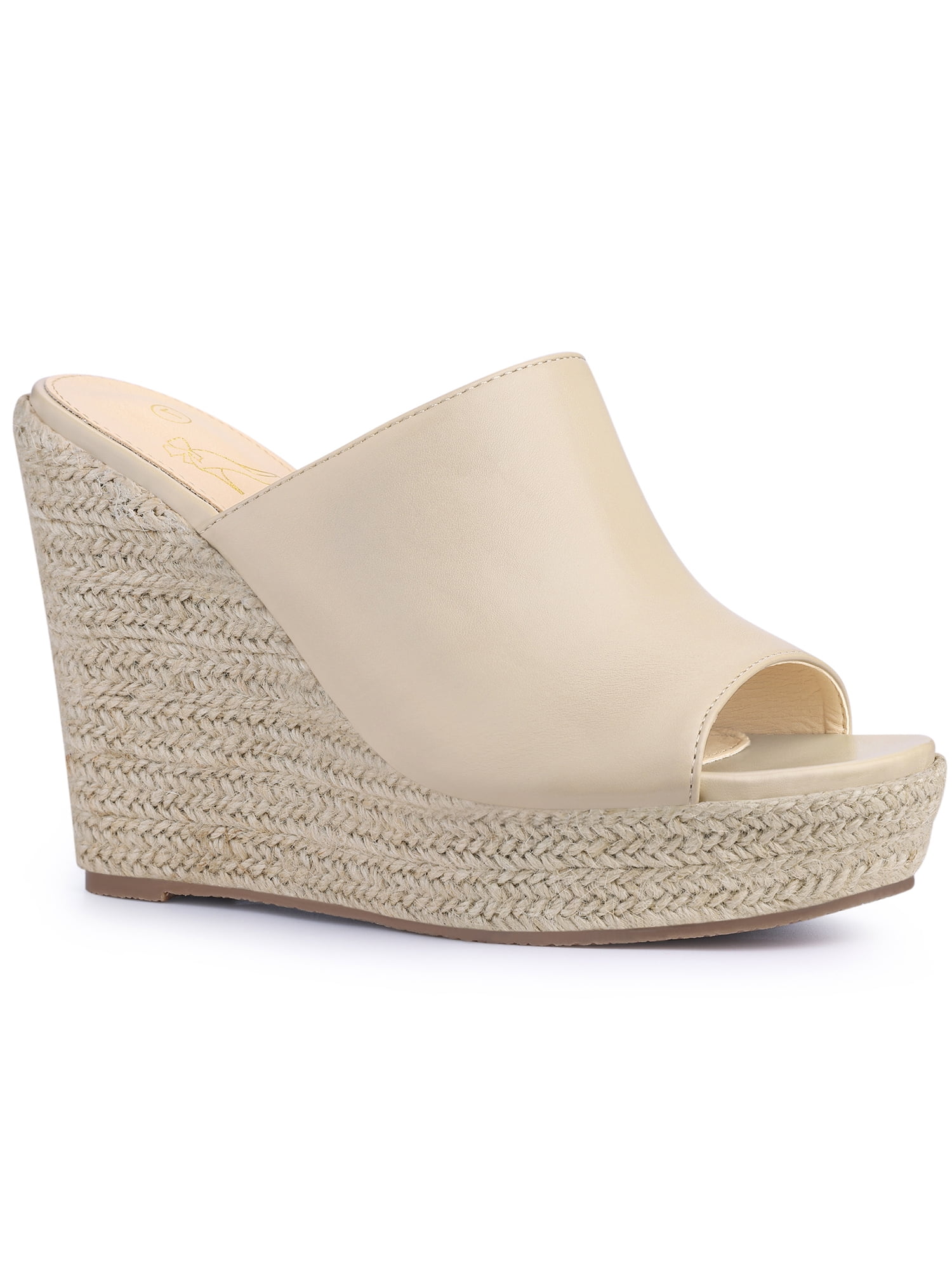Perphy Women's Platform Lace Up Closed Toe Wedges Heel Espadrille Sandals Beige 7