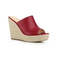 thumbnail image 1 of BLISSFUL STEP Open Toe Espadrille Wedge Heel Platform Slide Sandal for Women Red 8.5, 1 of 6