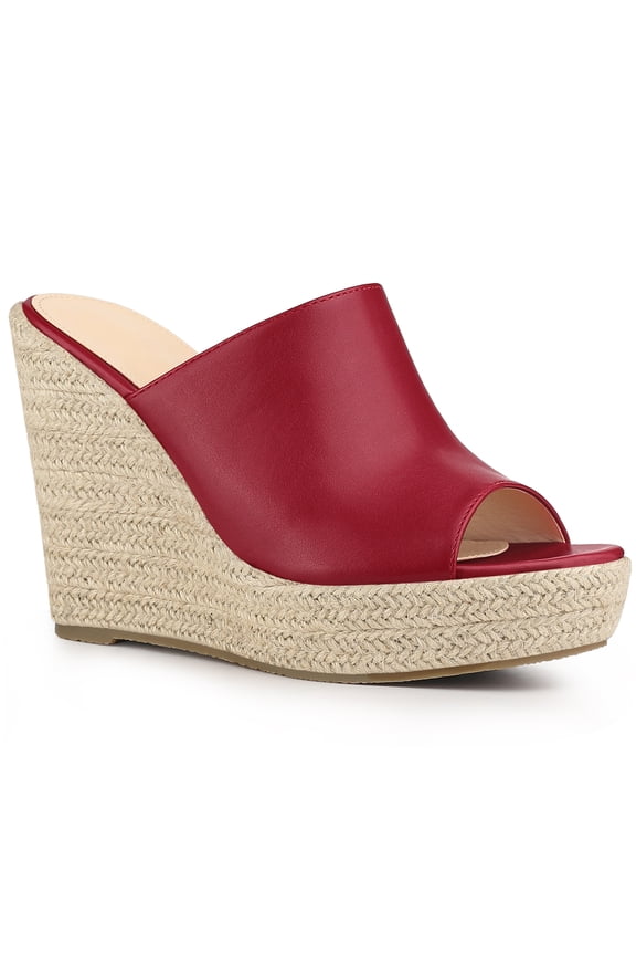 Women's Sandals Open Toe Espadrille Wedge Heel Platform Slide Mules Red 8.5
