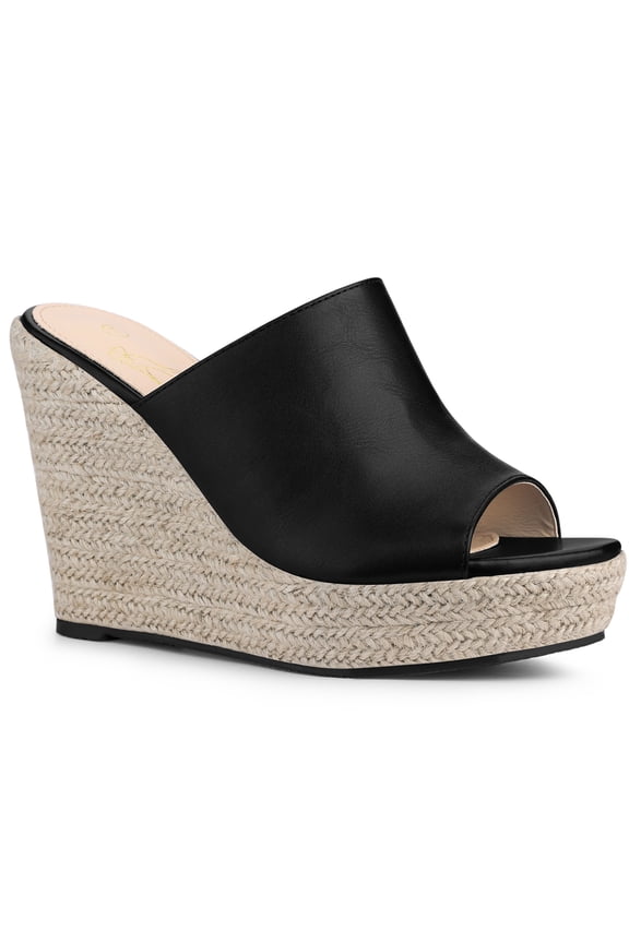 Open Toe Espadrille Wedge Heel Platform Slide Sandal for Women Black 8.5
