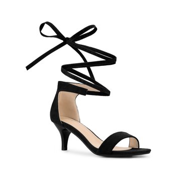 CUSHIONAIRE Maui Strappy Womens Sandals With Kitten Heels – Vegan Leather Slip On Dress Sandals For Women, Square Toe Wedding Shoes, BLACK 8.5