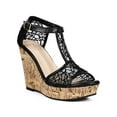 thumbnail image 1 of Perphy Open Toe Lace Platform Wedges Heel Sandals for Women Black 7, 1 of 7