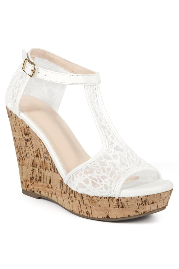 Open Easter Inspired Toe Lace Platform Wedges Heel Sandals for Women White 9