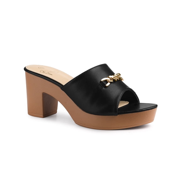 BLISSFUL STEP Open Toe Platform Block Heel Slides Sandals for Women Black 8