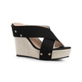 thumbnail image 1 of BLISSFUL STEP Women's Shoes Platform Wedge Cross Strap Studs Fabric Upper Open Toe Heels Sandals  Black 8.5, 1 of 7