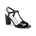 thumbnail image 1 of BLISSFUL STEP Open Toe T-Strap Block Heel Sandals for Women Black (Size 9.5), 1 of 7