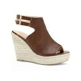 thumbnail image 1 of BLISSFUL STEP Peep Toe Double Ankle Strap Espadrilles Platform Wedges Heel Sandals for Women Brown 6.5, 1 of 6