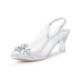 thumbnail image 1 of BLISSFUL STEP Peep Toe Flower Rhines Slingback Clear Block Heels Sandals for Women Silver 5.5, 1 of 6