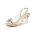 thumbnail image 1 of BLISSFUL STEP Peep Toe Flower Rhines Slingback Clear Block Heels Sandals for Women Gold 9.5, 1 of 6