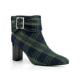 thumbnail image 1 of BLISSFUL STEP Valentine's Women's Plaid Chunky Heel Pointy Toe Rhinestone Bow Ankle Boots Blue Green 7, 1 of 6