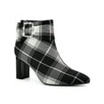 thumbnail image 1 of BLISSFUL STEP Women's Plaid Chunky Heel Pointy Toe Rhinestone Bow Ankle Boots Black 7, 1 of 6