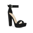 thumbnail image 1 of BLISSFUL STEP Women's Shoes Faux Suede Platform Block Heel Ankle Strap Buckle Open Toe Sandals Black 7, 1 of 6