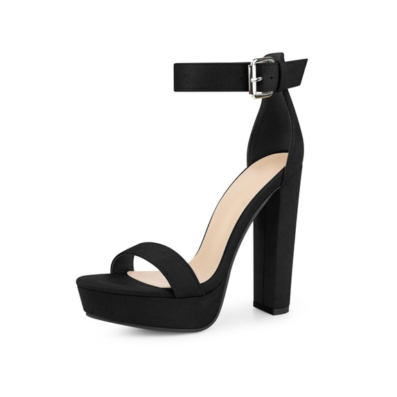 BLISSFUL STEP Women's Shoes Faux Suede Platform Block Heel Ankle Strap Buckle Open Toe Sandals Black 9.5