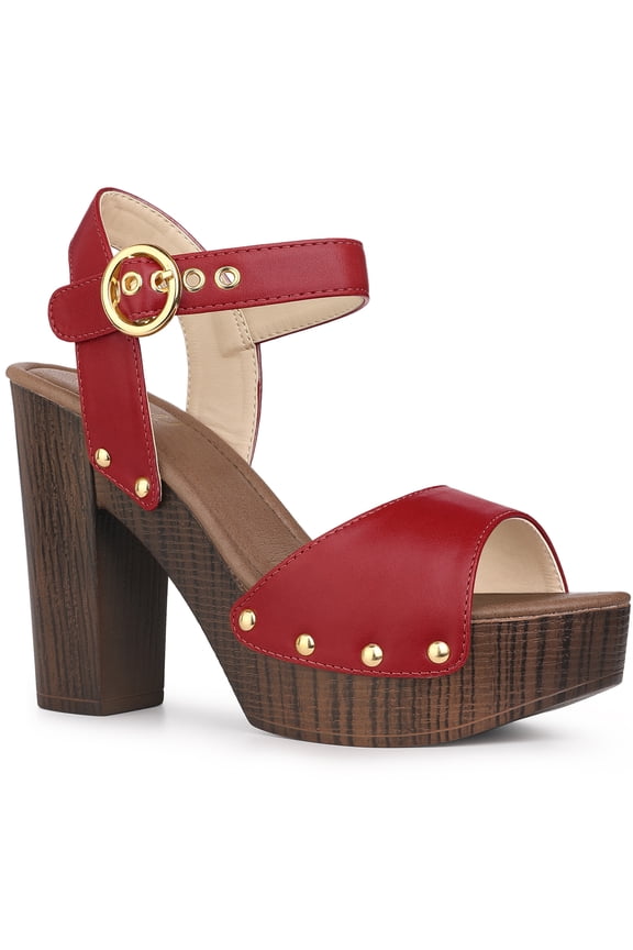 Platform Ankle Strap Block Heels Sandals for Women Red 7