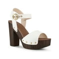 thumbnail image 1 of BLISSFUL STEP Platform Ankle Strap Block Heels Sandals for Women White 7, 1 of 6