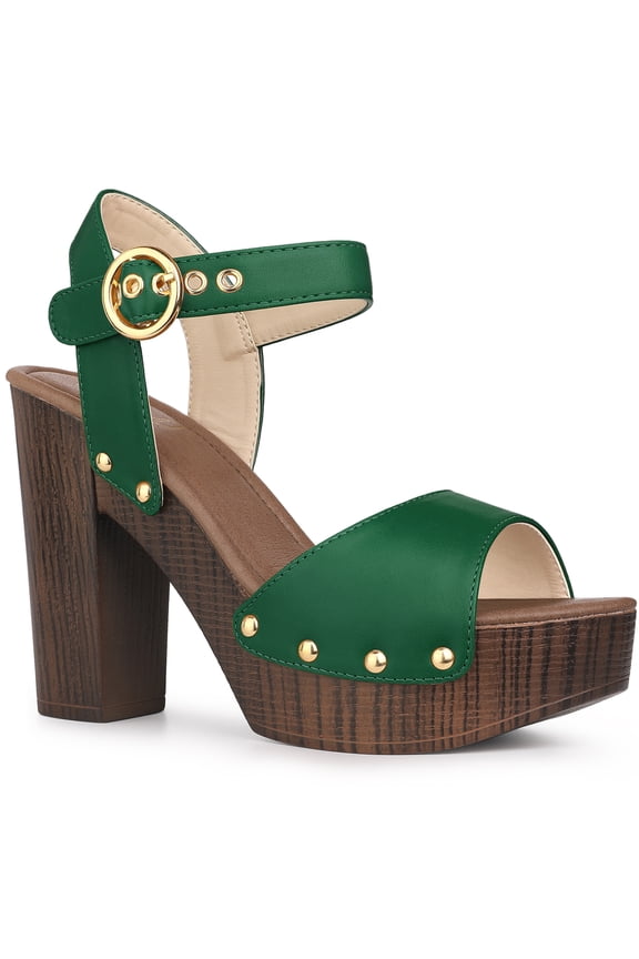 Platform Ankle Strap Block Heels Sandals for Women Green 7