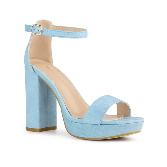 BLISSFUL STEP Platform Ankle Strap Open Toe Block Heel Sandals for Women Sky Blue 6